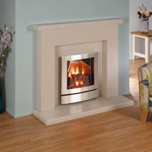 Nu Flame Energis Vista+ Gas Fire with Lacquered Brushed Stainless Arc Trim