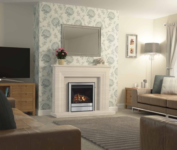 Vitalia Limestone Surround with 22Chollerton Gas fire in Brushed Steel RGB [WEB]