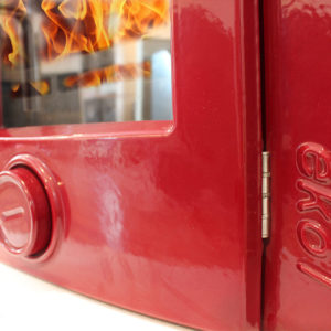 Inset Red Enamel Stove Close Up